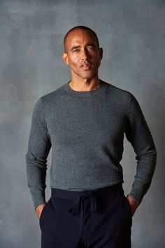 Color: Charcoal Gray Cashmere Crew Neck Sweater, Everyday Cashmere Crew Neck Sweater, Business Casual Crew Neck Sweater With Ribbed Cuffs, Ice Blue Color, Mens Cashmere, Brooklyn New York, Sweater Making, Cool Sweaters, Charcoal Color