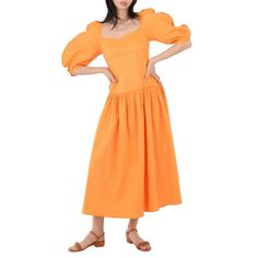 Rejina Pyo Ladies Dresses. SKU: F317-Orange. Color: Orange. Rejina Pyo Ladies Orange Louisa Dress. A Rejina Pyo dress features a concealed back zip fastening, ballon sleeves, and a slightly pleated skirt. Size: 4.  Gender: female.  Age Group: adult. Orange Puff Sleeve Dress For Brunch, Peach Square Neck Summer Dress, Casual Orange Puff Sleeve Dress, Fitted Apricot Maxi Dress For Brunch, Orange Maxi Dress For Summer Daywear, Orange Long Sleeve Midi Dress, Chic Orange Cotton Dress, Apricot Fitted Maxi Dress For Spring, Fitted Apricot Maxi Dress For Spring