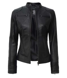 The Women's Black Lambskin Leather Motorcycle Jacket is tailored to perfection, providing both comfort and a flattering fit. Its versatility allows it to seamlessly transition from casual outings to more formal settings, making it a wardrobe essential. Specification: 100% Real Lambskin Leather. Inside: Soft Skin-Friendly Polyester. Front: Zipper Closure Pockets: Four outside, Two inside. One inside pocket for cell phone. Color: Black Embrace the fearless essence of fashion and confidently make a Peplum Leather Jacket, Asymmetrical Leather Jacket, Maroon Leather Jacket, Beige Leather Jacket, Cafe Racer Leather Jacket, Varsity Jacket Women, Distressed Leather Jacket, Black Leather Moto Jacket, Cafe Racer Jacket