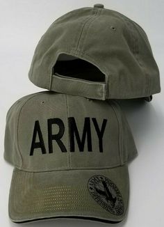 Army hat, quality embroidery, fits many men and some women with adjustable strap up to about 23 inch heads. Heavy duty construction. Standard length bill. Six panel with unstructured mid-lower profile crown for a more modern appearance. Brushed cotton. Military Style Snapback Baseball Cap In Cotton, Military Style Khaki Cotton Baseball Cap, Vintage Khaki Baseball Cap, Khaki Cotton Military Baseball Cap, Trendy Khaki Cotton Hat, Military Cotton Snapback Hat, Military-style Cotton Snapback Hat, Military Style Cotton Snapback Hat, Adjustable Military Cap