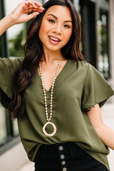 Chic Olive Green Top - Cute Women's Boutique Tops – Shop The Mint Olive Green Top, Olive Green Blouse, Olive Top, Cute Tops For Women, Floral Cocktail Dress, Black Tie Dress, Long Sleeve Outerwear, Mint Julep Boutique, Two Piece Swimwear