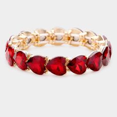 Heart Red Crystal Stretch Gold Evening Bracelet Culture Jewelry, Rose Gold Theme, Heart Valentines, Heart Red, Jewelry Heart, Heart Crystal, Rhinestone Bracelet, Red Crystals, Heart Bracelet