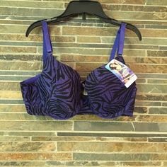 Purple Black Zebra Print Clasp Closure Bra -Size 34b -Lightly Padded - Purple Stretch Bra With Medium Bust Support, Stretch Purple Bra With Medium Bust Support, Purple Underwire Bra Partially Lined, Fitted Purple Bra With Padded Cups, Purple Underwire Bra With Medium Bust Support, Fitted Purple Bra Partially Lined, Purple Partially Lined Underwire Bra, Fitted Partially Lined Purple Bra, Purple Underwire Bra For Night Out