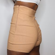 Selling Beige/Tan High Waisted Shorts With Fake Pockets And A Body Con Fit Features A Side Zipper, Fake Pockets For Design And Stretchy Material Size S: W 11" R 11" (Nwt) No Damage Or Flaws Grab These Super High Waisted Shorts In Nude Today Fitted Bottoms With Built-in Shorts For Vacation, High Waist Fitted Pants With Built-in Shorts, Fitted High-waist Pants With Built-in Shorts, Beige Bottoms With Built-in Shorts For Day Out, High Waist Khaki Shorts For Summer, Fitted Bottoms With Pockets For Beach, Beach Fitted Bottoms With Pockets, Fitted Beach Bottoms With Pockets, Solid High Rise Bottoms For Day Out