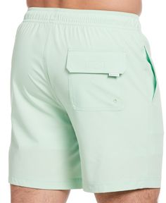 Designed to easily transition from the beach to a relaxing patio lunch, these Cubavera men’s swim shorts feature a versatile solid-colored design. The swimming shorts are made from a flexible stretch fabric that lets you move comfortably. A drawstring elasticized waist keeps them securely in place. Sun protection and moisture-wicking technologies keep you feeling dry while sun protects blocks UV rays while you lounge by the pool or play a game of beach volleyball. The swim trunks are crafted fro Summer Nylon Swim Trunks With Side Pockets, Short Swim Trunks With Pockets For Beach Season, Green Upf 50+ Swim Trunks For Poolside, Green Swim Trunks With Upf 50+ For Vacation, Solid Color Swim Trunks With Side Pockets For Summer, Green Swim Trunks With Elastic Waistband For Pool, Beach Season Swim Trunks With Side Pockets, Short Swim Trunks With Side Pockets For Beach Season, Beach Swim Trunks With Side Pockets