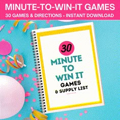 a book with the title 30 minute to win it games and supply list on top