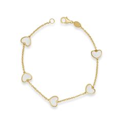 14K GOLD MOTHER OF PEARL STATION HEART BRACELET For more reviews from our satisfied customers go to Yelp https://bit.ly/3qIwT5l We can only accept returns if your order is received damaged or since all our jewelry is made to order. Please note that our pictures are enlarged to show detail. You can reach out for specific measurements. This piece is perfect for everyday wear and makes the perfect Gift!  We certify that this is an authentic piece of Fine jewelry. Every piece is crafted with the utmost care and precision. You are assured of everlasting quality that can be passed on from generation to generation. Elegant White Heart Bracelet For Formal Occasions, Luxury Yellow Gold Bracelet For Valentine's Day, White Heart-shaped Bracelet For Formal Occasions, White Heart Bracelet For Formal Occasions, Elegant White Heart Bracelet For Valentine's Day, White Heart-shaped Formal Bracelet, Luxury White Jewelry For Valentine's Day, Classic White Heart-shaped Bracelet, Formal White Heart-shaped Bracelet