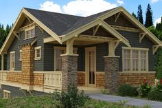 Craftsman Style House Plan - 2 Beds 1 Baths 980 Sq/Ft Plan #895-37 Exterior - Front Elevation - Houseplans.com Craftsman Cottages, Craftsman Houses, Craftsman Details, Vacation Cottage, Bungalow Exterior, Craftsman Exterior, Craftsman Style House, Casas Coloniales, Bungalow House Plans