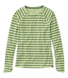 Stay cool and covered in a breathable, sun-blocking striped tee with tons of stretch for ease of movement. Designed to perform like activewear with an ultra-comfy look and feel for every day, this is one incredible tee for every adventure. Slightly Fitted: Softly shapes the body. Falls at hip. Raglan sleeves for comfort. 76% polyester, 19% TENCEL™ Lyocell, 5% elastane. Provides moisture-wicking, quick-dry performance with stretch for every move. UPF 50+ rated fabric blocks at least 97. 5% of UV Spring Striped Sports Tops, Striped Athleisure Tops For Sports, Casual Striped Activewear For Sports, Spring Striped Athleisure Top, Green Stretch Top For Outdoor Activities, Green Stretch Tops For Outdoor Activities, Striped Athleisure Tops, Striped Crew Neck Tops For Sports, Fabric Blocks