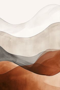 an abstract painting with brown, white and grey colors on the top of it's surface