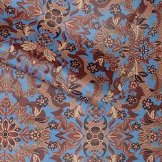 a blue and brown floral print fabric