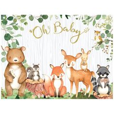 a baby shower curtain with woodland animals on it