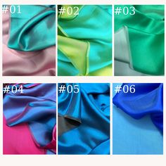 four different colors of satin fabric, one blue and one green with the same color