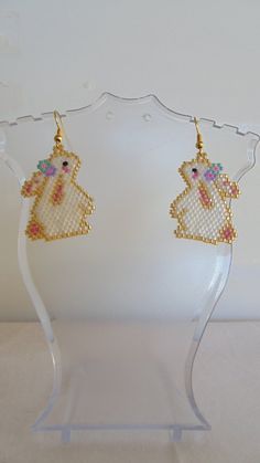 Bunny Earrings Easter Earrings Girls Earrings Ladies | Etsy Easter Seed Bead Earrings, White Beaded Pierced Earrings For Gift, Easter Beaded Earrings, Easter Earrings Diy, Easter Beads, Easter Accessories, Valentines Bracelets, Easter Earrings, Easter Jewelry