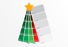 a christmas tree with the colors red, green, and yellow in each color scheme