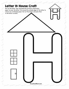 the letter h house craft is shown in black and white, with an image of a house