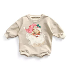 This retro vintage santa sweatshirt is perfect for any girl this holiday season and is a must have cozy staple for your your holiday wardrobe! Available in our trendy terry sweatsuit romper for babies and cozy black and creams weatshirts for adults. Casual Winter Onesie With Cartoon Print, Casual Long Sleeve Cream Onesie, Cream Cotton Onesie For Winter, Winter Cream Cotton Onesie, Cream Long Sleeve Onesie For Winter, Long Sleeve Cotton Onesie For Holiday, Cotton Long Sleeve Onesie For Holiday, Casual Long Sleeve Christmas Onesie, Winter Holiday Long Sleeve Onesie