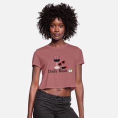 Daily Basis Women's Cropped T-Shirt Trendy Relaxed Fit Crop Top With Crew Neck, Trendy Relaxed Fit Crew Neck Crop Top, Trendy Relaxed Fit Cotton Crop Top, Relaxed Fit Graphic Crop Top, Trendy Cropped T-shirt With Relaxed Fit, Relaxed Fit Basic Crop Top For Summer, Basic Cropped Shirt For Spring, Basic Spring Cropped Shirt, Fitted Graphic Print Crop Top