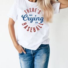 Step up to the plate with our No Crying in Baseball T-Shirt! Show off your love for the game with this playful tee that reminds us to toughen up on the field. Perfect for any fan or player, this t-shirt is a home run for any baseball enthusiast. (You can cry later if you need to!) Made in the USA  100% Combed Ring-Spun Cotton True to Size  Tagless This printed t-shirt is part of our Active Collection. Sports Fan T-shirt For Baseball Season, Game Day Sports Fan T-shirt With Crew Neck, Collegiate T-shirt For Baseball Season Fan Merchandise, Baseball Season Fan Merchandise T-shirt, Team Spirit Baseball Jersey With Graphic Print For Fans, Sports Fan T-shirt With Team Name For Baseball Season, Game Day T-shirt With Screen Print For Sports Season, Team Spirit Baseball Jersey With Graphic Print, Baseball Jersey With Team Logo