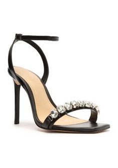 Sparkly rhinestone accents add glamorous style to the Lylah sandals from Schutz. | Schutz Women's Lylah Sandals, Black, 8M Formal Bedazzled Ankle Strap Sandals, Embellished Synthetic Sandals For Cocktail Occasions, Embellished Synthetic Sandals For Cocktail Events, Chic Bedazzled Sandals For Evening, Chic Bedazzled Open Toe Sandals, Elegant Rhinestone Synthetic Sandals, Bedazzled Evening Sandals For Spring, Bedazzled Formal Sandals For Spring, Cocktail Sandals With Rhinestones