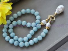 Elegant Light Blue Jewelry With 8mm Beads, Baroque Pearl Pendant, Aquamarine Gem, Bracelet Craft Diy, Pearl Choker Necklace, Keshi Pearls, Pearl Pendant Necklace, Aquamarine Gemstone, Aquamarine Blue