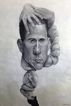 a drawing of a man with his hands on his head