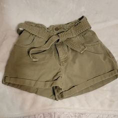 Nwot Abercrombie And Fitch Size Small High Waisted Belted Shorts In New Condition. True To Size Way Too Big For Me... Spring Khaki Shorts With Elastic Waistband, High Waist Cotton Shorts With Belt Loops, Casual Belted Bottoms With Paperbag Waist, High-waist Cotton Shorts With Belt Loops, Casual High Waist Belted Bottoms, Casual Belted Paperbag Waist Bottoms, Solid Color Belted Paperbag Waist Bottoms, Casual Paperbag Waist Belted Bottoms, Casual High-waisted Belted Bottoms