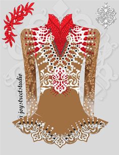 an image of a woman's dress with red and white designs on the back