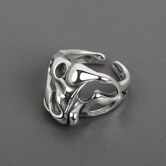 Chunky Silver Irregular Ring Hollow Wide Abstract Ring Adjustable Unisex Ring | eBay Vintage Party Decorations, Chrome Hearts Ring, Ring Female, Trendy Ring, Wedding Party Jewelry, Big Rings, Vintage Party, Wedding Band Sets, Finger Rings