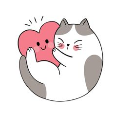 a cat hugging a heart with its eyes closed