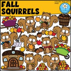 fall squirrels clip art for kids and adults