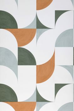 an abstract painting with orange, grey and white shapes on it's surface in the style of art deco