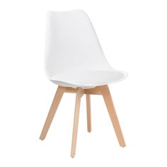 a white chair with wooden legs on a white background