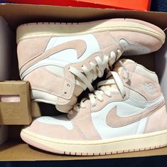 Women's Pink And White Suede Air Jordan 1 Retro Hi Top Sneakers. Worn Only Twice, Comes With Second Pair Of Pink Shoestrings. Cute Jordans, Pink Jordans, Nike Shoes Air, Air Jordans Women, Hi Top Sneakers, Jordans Women, Hi Top, Air Jordan 1 Retro, Jordan 1 Retro