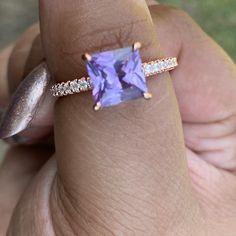 Classic Amethyst Promise Ring With Center Stone, Rose Gold Princess Cut Jewelry With Accent Stones, Rose Gold Princess Cut Promise Ring, Promise Rose Gold Princess Cut Ring, Classic Rose Gold Rings With Accent Stones, Rose Gold Princess Cut Promise Jewelry, Promise Rose Gold Princess Cut Jewelry, Rose Gold Princess Cut Ring With Accent Stones, Heirloom Princess Cut Rose Gold Diamond Ring