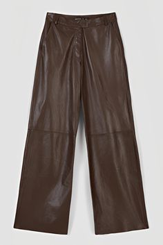 Women's Leather Pant In Chocolate Brown Women’s leather pants in chocolate brown bring effortless sophistication to any look. Crafted from genuine sheepskin leather with a semi-aniline finish, they offer a luxurious feel and durable wear. The wide-leg design adds a modern, relaxed vibe, while the classic jeans style features two front and two back pockets for functionality. The rich chocolate brown hue makes these pants a versatile choice, perfect for elevating both casual and dressy outfits. Ou Chocolate Brown Leather Pants, Wide Leg Leather Pants, Women's Leather Pants, Leather Shorts Women, Short Leather Skirts, Brown Leather Pants, Chocolate Brown Color, Leather Jumpsuit, Sheepskin Jacket