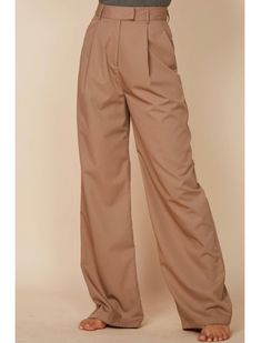 High waisted long pants Casual Beige Full-length Dress Pants, High Waist Cotton Dress Pants With Relaxed Fit, High Waist Relaxed Fit Cotton Dress Pants, Trendy High-waisted Brown Pants, Trendy Brown Pants, Trendy Brown Wide Leg Bottoms, Chic Cargo Pants With Belt Loops, Beige Full Length Pants For Fall, Beige Full-length Pants For Fall