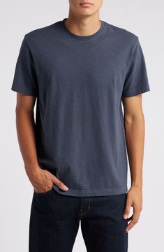 Softly slubbed cotton jersey brings an old-favorite feel to a T-shirt that adds a relaxed, comfortable finish to any casual look. Crewneck Short sleeves 100% cotton Machine wash, tumble dry Imported Casual Washed Blue T-shirt, Relaxed Fit Washed Blue T-shirt, Relaxed Cotton T-shirt For Casual Gatherings, Relaxed Soft-washed T-shirt For Casual Gatherings, Crew Neck Organic Cotton Washed Tops, Washed Organic Cotton Crew Neck Top, Casual Washed T-shirt For Gatherings, Organic Cotton Washed Crew Neck Top, Washed Cotton T-shirt For Casual Gatherings