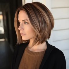 Slightly Stacked Lob Tortoise Shell Highlights, Shoulder Length Hair Shorter In Back, Hair Styles For Women In Their Late 30’s, Above Shoulder Bob Straight, Chin Length Hair Side Part, Bob Hairstyles 40s Over 40, Brown Haircuts Medium, Versatile Haircut For Women, Flat Straight Hair Hairstyles