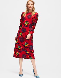 LaDoubleJ Dresses - Tinder Dress Floral Print Midi Dress For Evening, Evening Midi Length Dress With Floral Print, Floral Print Midi Evening Dress, Floral Print Midi Length Evening Dresses, Fitted Floral Print Dinner Dress, Red Floral Print Midi Dress For Evening, Fitted Silk Long Sleeve Dress For Spring, Fitted Silk Maxi Dress With Floral Print, Elegant Floral Print Dress For Dinner