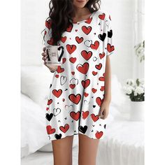 Season:Summer,Spring; Fabric:Polyester; Sleeve Length:Short Sleeve; Gender:Women's; Nightwear Style:Dress,Nightshirt,Nightgown; Style:Soft,Fashion,Comfort; Elasticity:Micro-elastic; Occasion:Daily,Home,Bed; Age Group:Adults; Function:Breathable; Pattern:Heart; Neckline:Crew Neck; Listing Date:01/12/2024; Length:; Fit US Size:; Fit UK Size:; Fit EU Size: Heart Fashion, Women's Nightgowns, Nightgowns For Women, Night Shirt, Spring 2024, Nightwear, Night Gown, Length Sleeve, Fashion Dresses