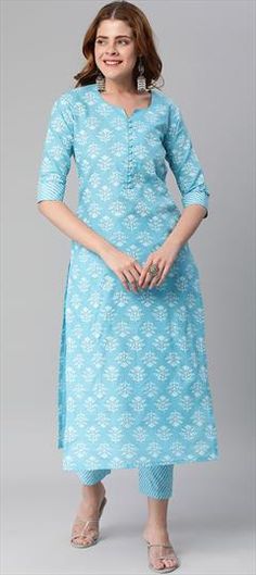 Blue color Salwar Kameez in Rayon fabric with Printed work Blue Cotton Churidar For Diwali, Fitted Blue Traditional Wear With Printed Motifs, Festive Blue Cotton Churidar, Blue Cotton Festive Churidar, Blue Churidar With Printed Motifs For Festivals, Blue Straight Kurta Salwar Kameez With Self Design, Blue Churidar With Printed Motifs For Wedding, Blue Cotton Salwar Kameez With Self Design, Blue Self Design Kurta For Diwali