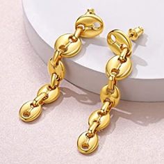 Chain Link 18k Gold Plated Coffee Bean Drop Earrings * High Quality 18k Gold Electroplated * Length:2.56inch/65mm * Width: 0.41inch/10.5mm * Thickness: 2.8mm Gold Round Chain Earrings, Valentines Earrings, Freshwater Pearls Earrings, Party Earrings, Circle Studs, Stone Studs, Rhinestone Heart, Stone Gold, Pearl Earrings Dangle