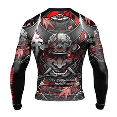 Our men's compression shirt is made from an 88% Polyester and 12% Spandex blend, ensuring a second-skin fit in the form of a slim fit that provides full flexibility and freedom of movement for executing any fighting move or pose with ease. The long sleeve rash guard is machine washable and designed for optimal thermal regulation, keeping you warm before training and cool during breaks. The innovative fabric technology balances comfort and support, making it suitable for various sports such as MM Fitted Long Sleeve Activewear For Outdoor, Fitted Graphic Print Activewear For Training, Sporty Long Sleeve Rash Guard With Thumbholes, Fitted Gym Tops With Sublimation Print, Fitted Graphic Print Activewear For Sports, Red Long Sleeve Sports Activewear, Red Long Sleeve Activewear For Sports, Fitted Sporty Rash Guard With Thumbholes, Fitted Black Rash Guard For Workout