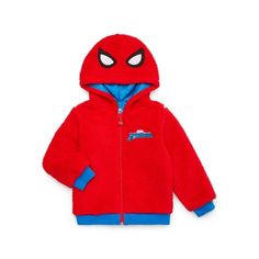 The Spider-Man Toddler Boy Plush Fleece Full-Zip Cosplay Hoodie is an action-packed and cozy addition to any young superhero's wardrobe. Crafted in a plush fleece fabric, this hoodie ensures warmth and comfort for your little web-slinger. The full-zip design makes it easy to wear, while the vibrant Spider-Man-themed details, including the iconic spider logo and mask-like hood, allow toddlers to transform into their favorite Marvel hero. Perfect for playtime, costume parties, or casual outings, t Playful Character Print Hoodie For Winter, Playful Winter Hoodie With Character Print, Playful Character Print Winter Hoodie, Red Hoodie With Character Print For Winter, Hooded Character Print Fall Outerwear, Red Winter Hoodie With Character Print, Superhero Long Sleeve Winter Hoodie, Hooded Character Print Sweatshirt For Winter, Red Hooded Sweatshirt For Halloween