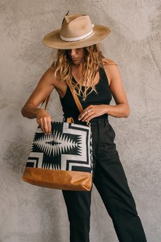 The Shia Tote - Pendleton® Luna Saddle | Rais Case Pendleton Bag, Leather Accessories Diy, Pendleton Fabric, Travel Attire, Functional Clothing, Day At The Office, Handbag Heaven, Leather Projects, Felt Bag