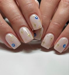 Evil Eye Nails, Milky Nails, Star Nails, Minimalist Nails, Unique Nails, Chic Nails