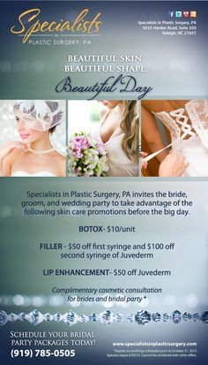 Take advantage of the big day! Beautiful Skin, Plastic Surgery, Big Day, Surgery, Wedding Party, Promotion, Skin Care, Skin