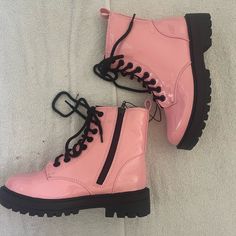 Nwot Soda Light Pink Rubber Combat Ankle Boots - New Without Tags, Never Worn, In Perfect Condition - Brand New! - Color: Pink And Black - Size: 7.5 - Fit: True To Size - Inside Side Zipper And Front Tie Shoelaces For Easy In And Out Of The Boots! - Super Comfortable, Light-Weight, Durable Material! - Sole: Synthetic Rubber - Lug Sole Platform And Chunky Heel Thank You For Your Interest In My Item! - Bundle Your Item - Purchase 3 Pieces And Get 10% Off Your Total! - Open To Offers! - From A Smok Pink Combat Boots, Soda Shoes, Tie Shoelaces, Synthetic Rubber, Moto Boots, Lug Sole, Pink And Black, Chunky Heel, Chunky Heels