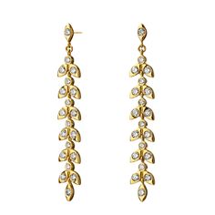 18 karat yellow gold Champagne diamonds 1 to1.30 carats Emeralds 0.28 carats approx. Post backs for pierced ears Gold Champagne, Champagne Diamond, Drop Earring, Lovely Jewellery, Stay Connected, Champagne Gold, Gold Jewelry Fashion, Creative Arts, Leaf Earrings